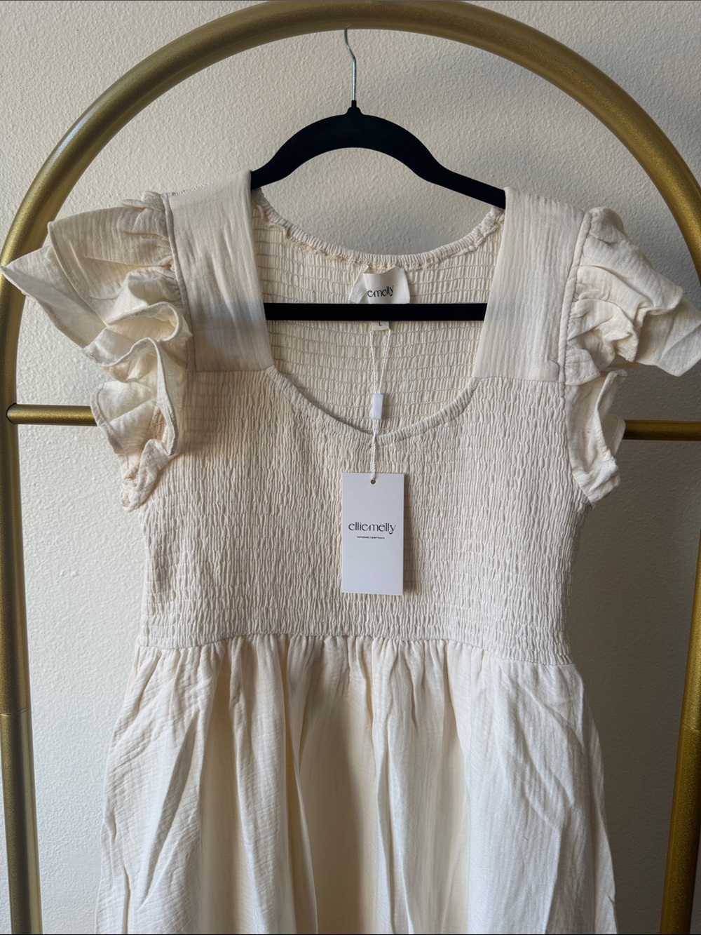 Ivory Smocked Maxi Dress with Ruffle Sleeves - Picture 3 of 6